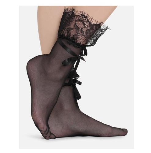 Women's Luxurious Chiffon Transparent Mesh Eyelash Lace Ribbon Socks Ladies Ultra-Thin Princess Bow Gauze Socks Sox Female