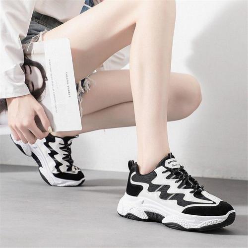 Casual Sneakers Women's Spring Outdoor Walking Shoes Mesh Sneakers Lace-Up Platform Vulcanized Shoes