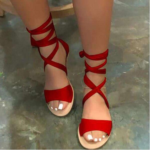2020 Summer New Female Flat Sandals High-quality Fashion Roman Style Cross Strap Open-toed Plus Size  Women's Sandals