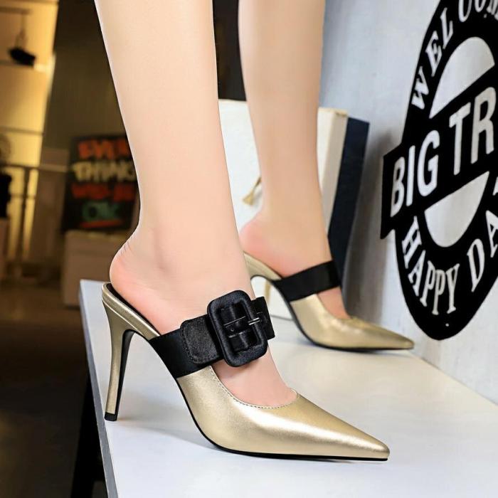 Shoes Women Pumps New Summer Stiletto High Heels Shoes Fashion Sandals Buckle Shoes Slippers