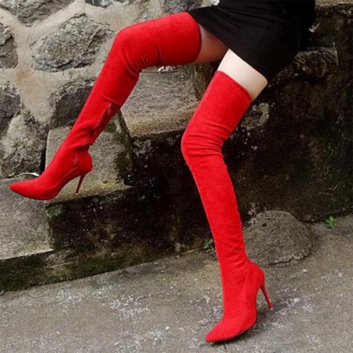 Thigh High Boots Women Sexy Over The Knee Boots Stretch Flock High Heel Long Shoes Woman Big Size
