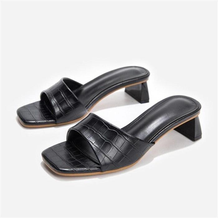 Leather High Heel Slippers Fashionable Women's Open Toe Sandals