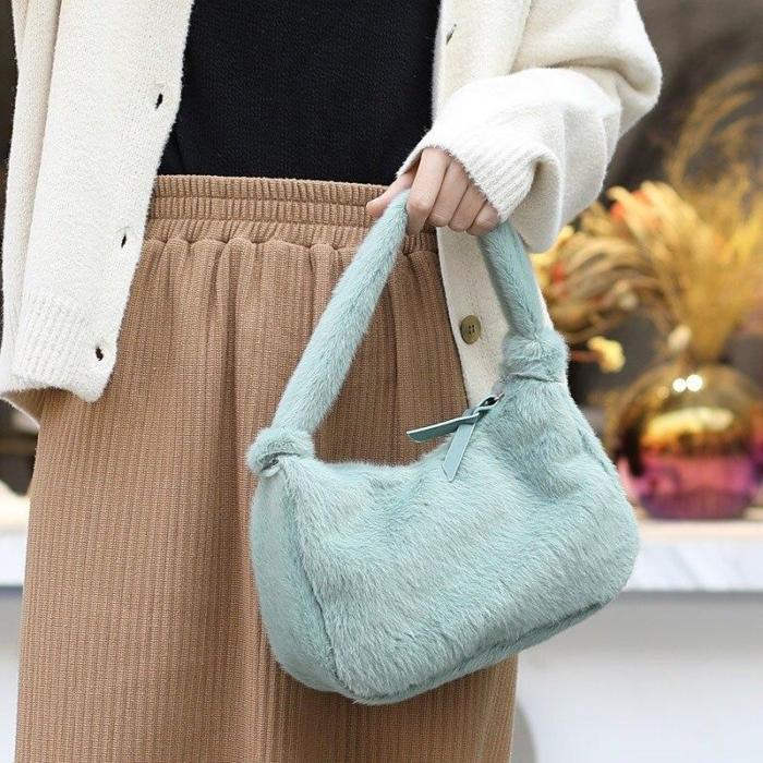 Furry Solid Color Mini Bag Casual Women's Fashion Handbag All-match Western Style Plush Handbags for Women