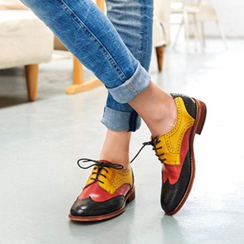 Women Fashion Mixed Color Lace Up Brock Shoes