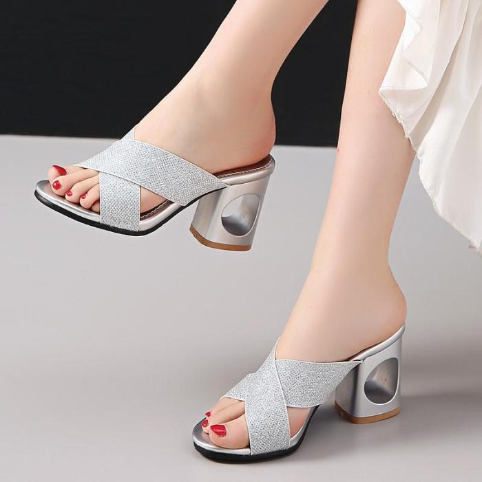 Solid Colors Summer High Heels Sandals Fashion Dress Shoes Women Slipper