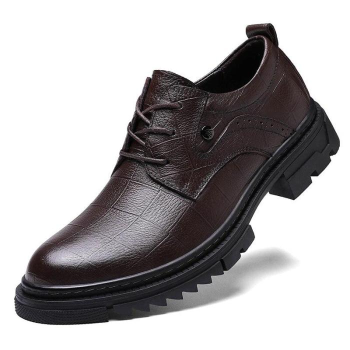 Man Oxfords Genuine Leather Spring Male Dress Shoes High Increase Men's Derby Footwear Brand