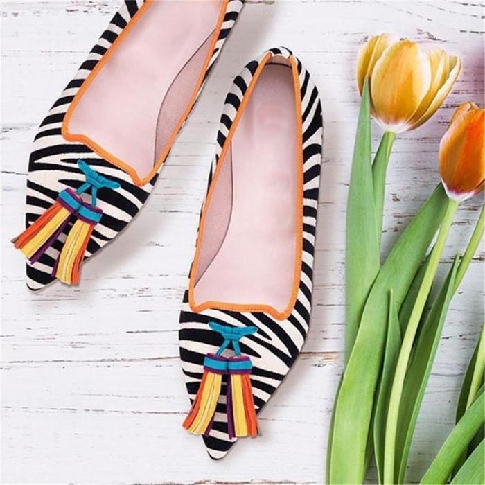 Women's Fashion Tassel Pointed Flat Shoes