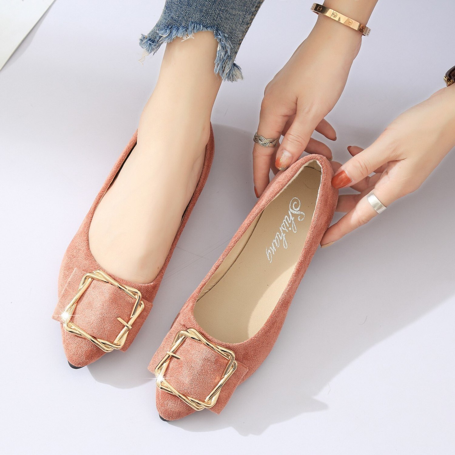 womens buckle flats