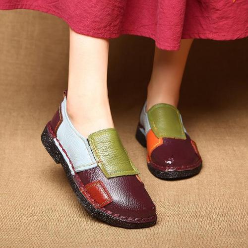 Genuine Leather Shoes Women Loafers Shoes Cute Mixed-color Soft Ballet Flats