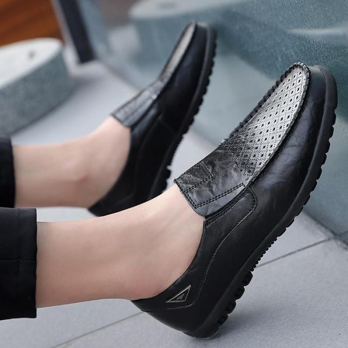 Plus Size Genuine Leather Men Casual Shoes Mens Loafers Summer Breathable Slip-on Boat Shoes