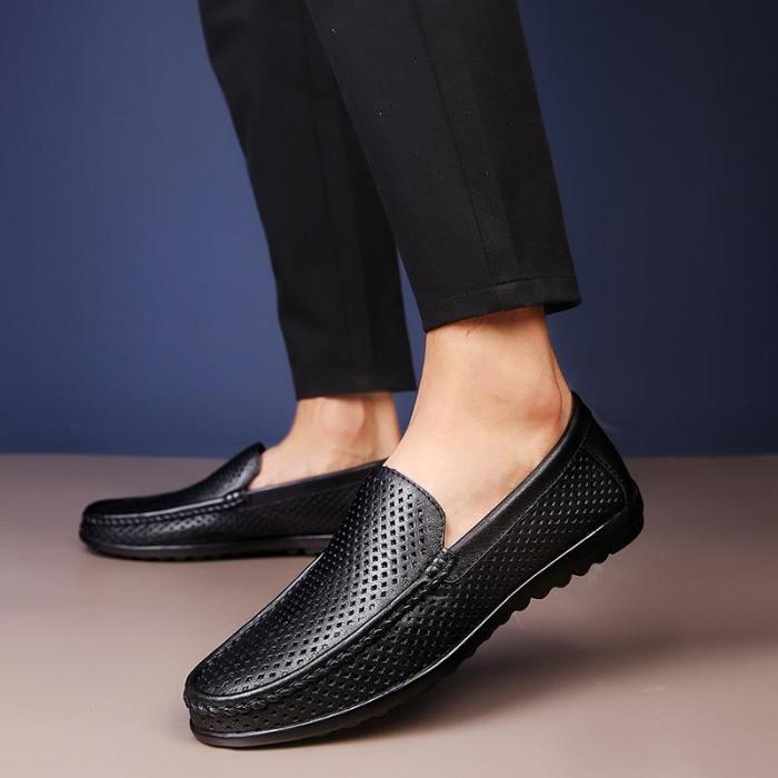Men Shoes Slip on ventilation holes Mans Shoe Genuine leather Breathable Formal Loafers Boat Footwear Flat Moccasins