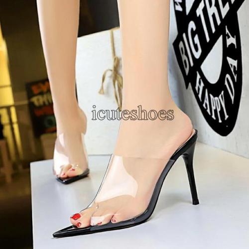 Fashion Slippers Transparent Sexy Sandals Pointed Toe Heels Party Shoes Women Pumps