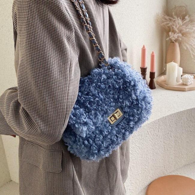 Elegant Female Square Crossbody Bag Winter New Quality Soft Plush Women's Designer Handbag Chain Shoulder Messenger Bag