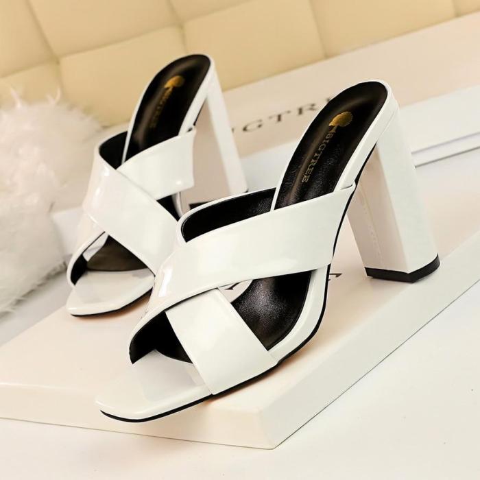 shoes leather sandals women thick heels elegant shoes high heel slippers block heel shoes