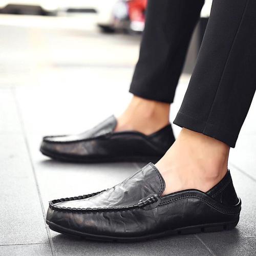 Men's Casual Shoes Genuine Leather Italian Mens Loafers Black Slip on Boat Shoes Men Plus Size