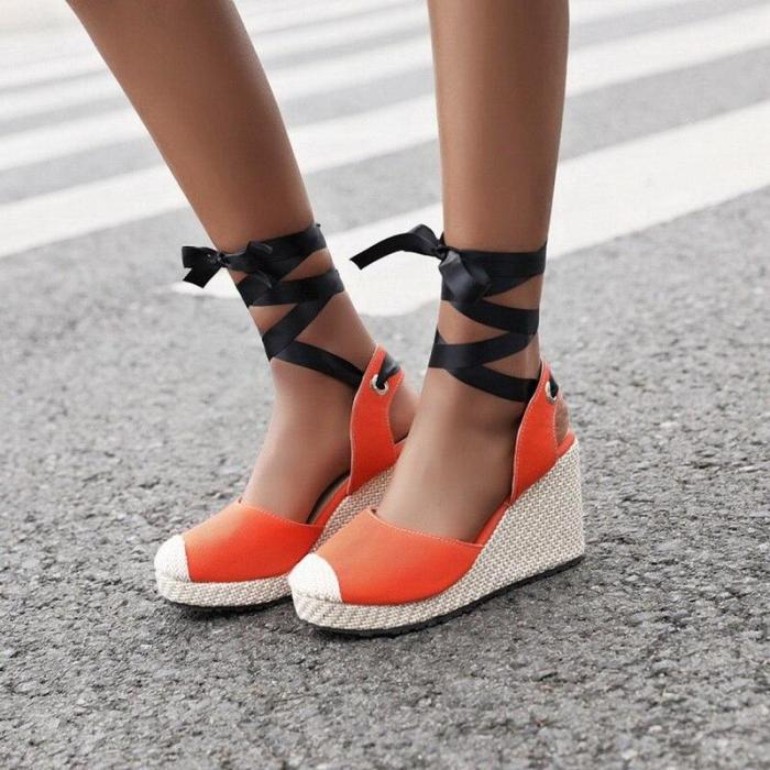 Sandals Wedge High Heel Women's Shoes Lace Up Shoes Sweet Style Women's Shoes Platform Sandals