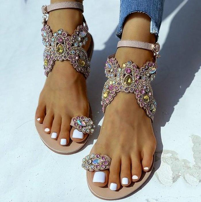 Women Summer Beach Sandals Flats Plus Size Shoes Woman Bling Shiny Crystal Butterfly Sandalias