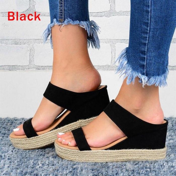 Wedges Sandals Shoes for Women Leather High Heels Slippers Summer