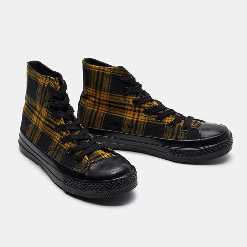 Fashion Retro Plaid High-top Plaid Black Canvas Shoes Spring Breathable Womens