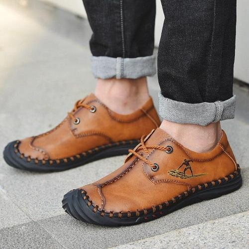 Handmade Casual Shoes Leather Loafers Comfortable Men's Shoes Split Leather Flat Men Sneakers