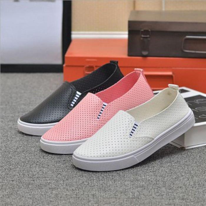 White Women Vulcanized Shoes Summer Slip On Shallow Casual Sneakers Loafers Soft Hollow Out Female Flats Shoes