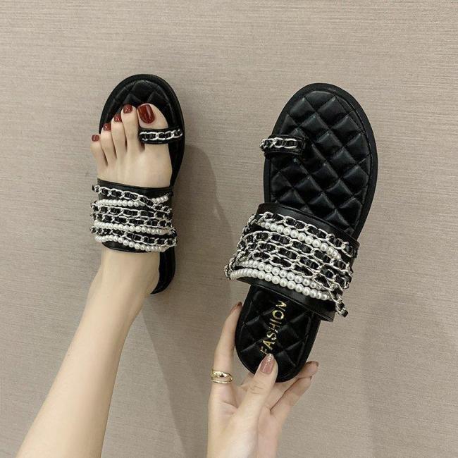 Female Women Slippers Grils PU Leather Flat Casual Slides For Women