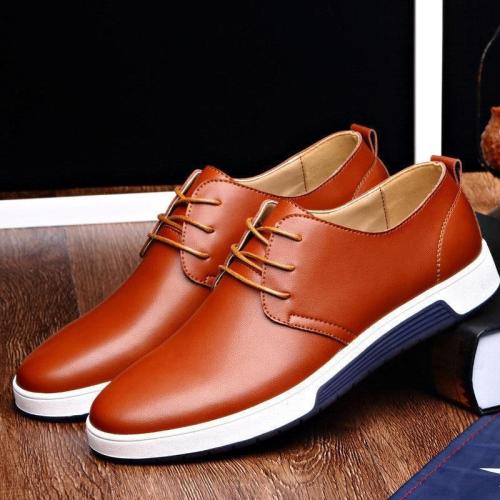 Men Shoes Casual Leather Fashion Trendy Black Blue Brown Flat Shoes