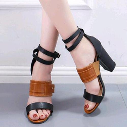 Summer Women Pumps Platform Sandals Flock High Chunky Heel Peep Toe Ankle Buckle Strap Ladies Party Dress Shoes Zapatos De Mujer