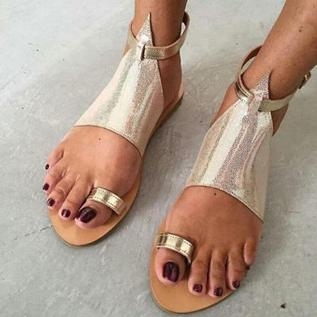 2020 Summer New Woman's Sandals Flat Beach Shoes Open Toe Fashion Comfortable Pure Color Sequins Plus Size 42