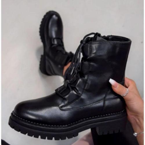 Women Fashion Leather Short Tube Boots Motorcycle Flat Shoes Ankle