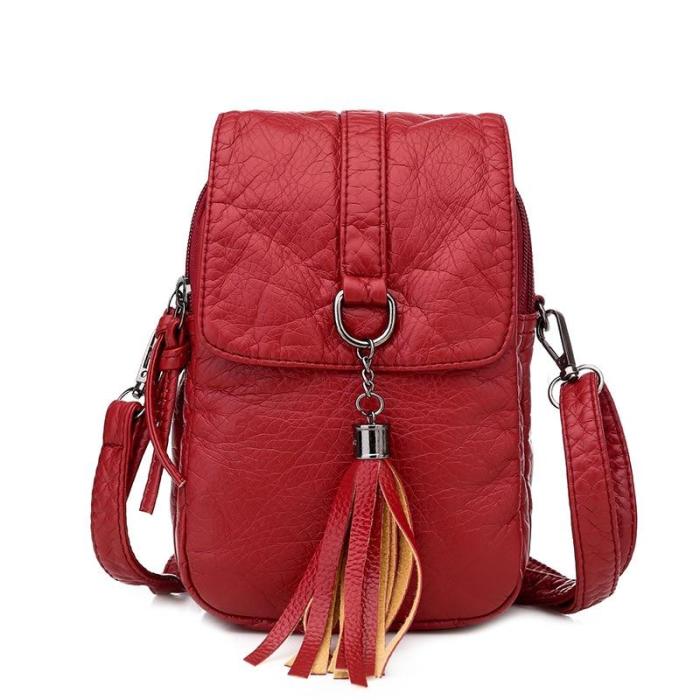 Small Leather Shoulder Bag Casual Handbag Crossbody Bags for Women Pocket Tassel Designer Mini Messenger