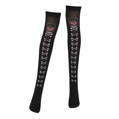 Over Knee Long Socks Skull Pattern Thigh High Sock Halloween Cosplay Stocking