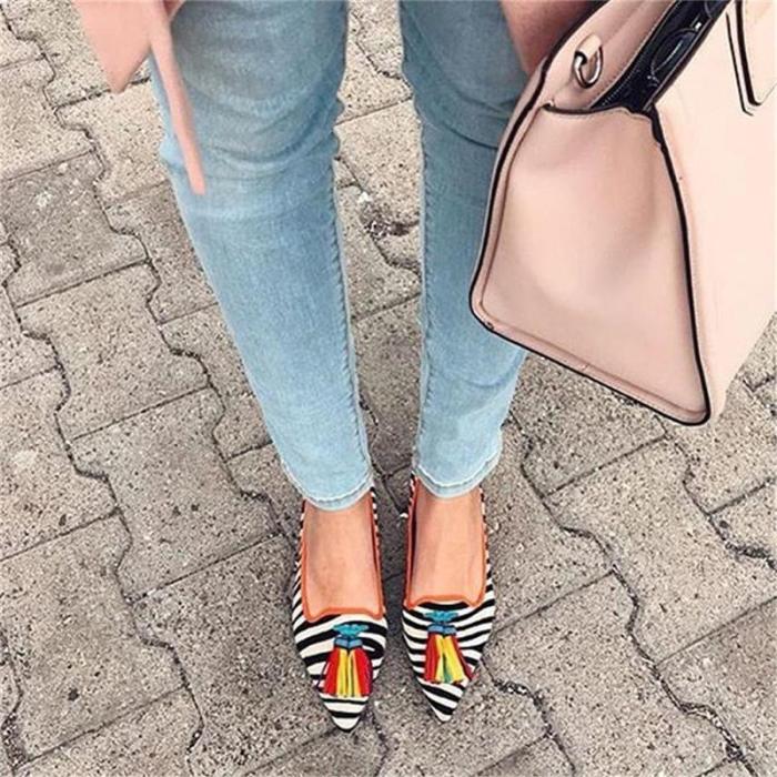 Women's Fashion Tassel Pointed Flat Shoes