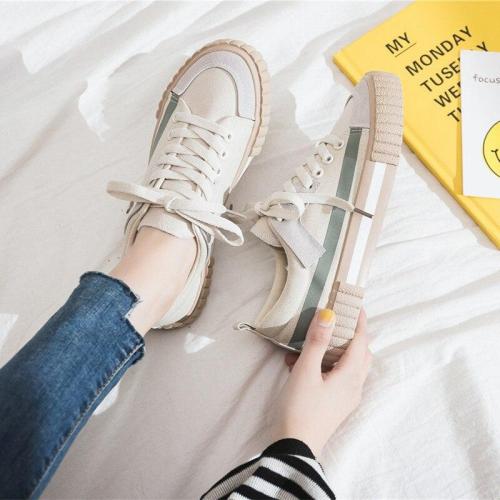 Women Canvas Shoes Woman Female Casual Sneakers Women's Lace Up Striped Flats Ladies