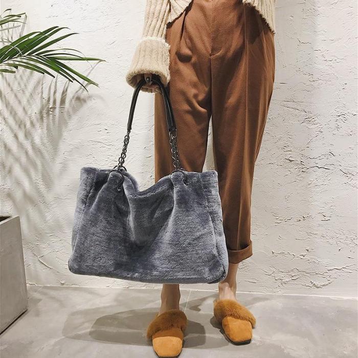 Autumn and Winter Plush WOMEN'S Bag Handbag Fashion Furry Large Bag LADY'S Shoulder Bag