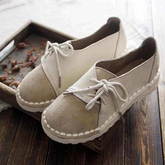 Retro Lace-up Non-slip Casual Women Flats Slip on Half Drag Round Toe Flats Sneakers Ladies Shoes