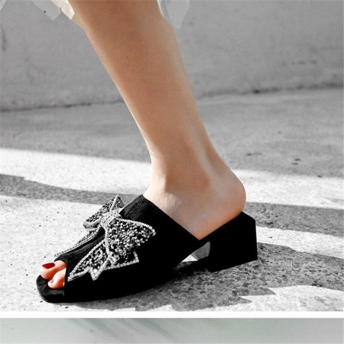 Fashion Sequins Women's Slippers High Female Open Toe Comfortable Slides