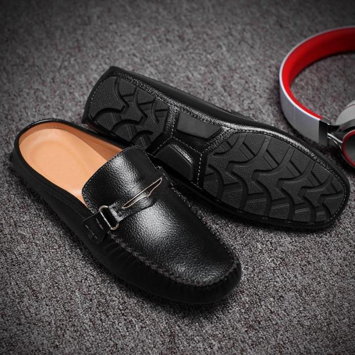 Summer Shoes Casual Mens Loafers Leather Half Slipper Breathable Slip on Lazy Driving Shoes Men