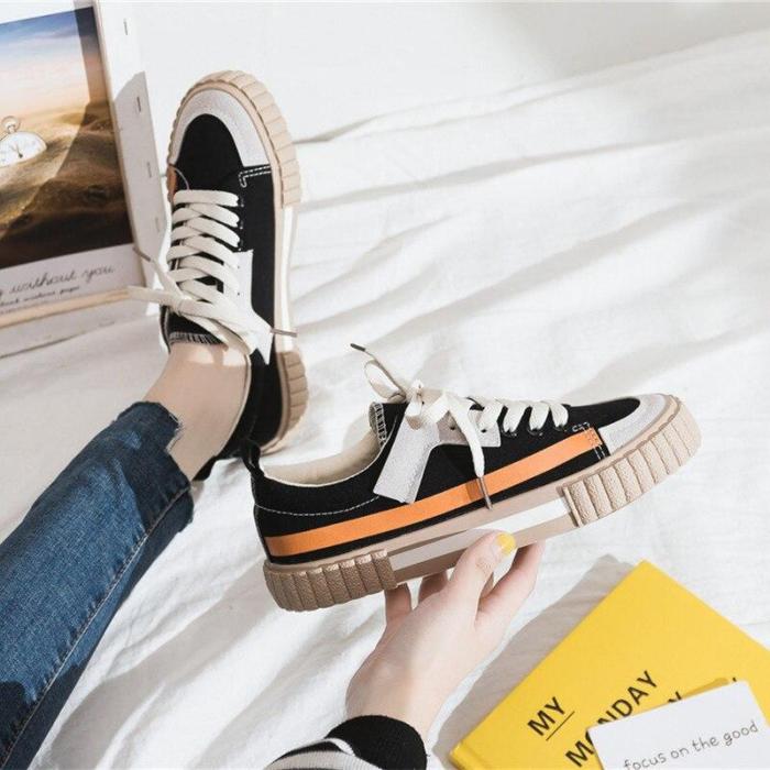 Women Canvas Shoes Woman Female Casual Sneakers Women's Lace Up Striped Flats Ladies