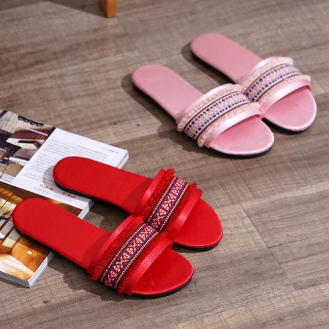 Women Silk Slippers Summer Indoor Wedding Shoes Woman Fashion Slides