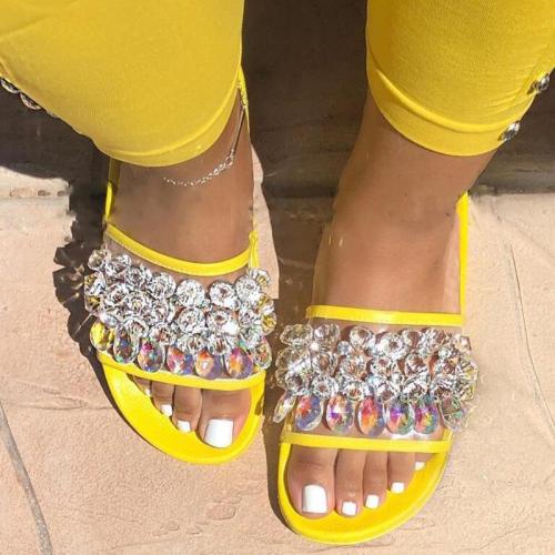 Women's Open Toe Slippers Flat Light Imitation Rhinestone Shoes