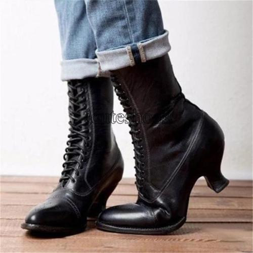 Women Boots Retro Shoes Female Shoes Pointed Toe Leather Shoes Heel