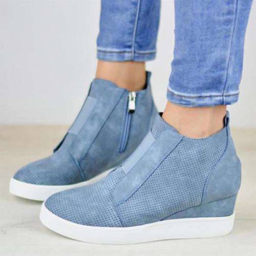 Women's Plus Size Comfy Wedge Sneakers With Side Zipper