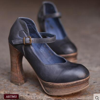 Fashion Shoes Handmade Leather Pumps High Heels Genuine Leather Business Shoes Lady Comfortable Buckle Pump