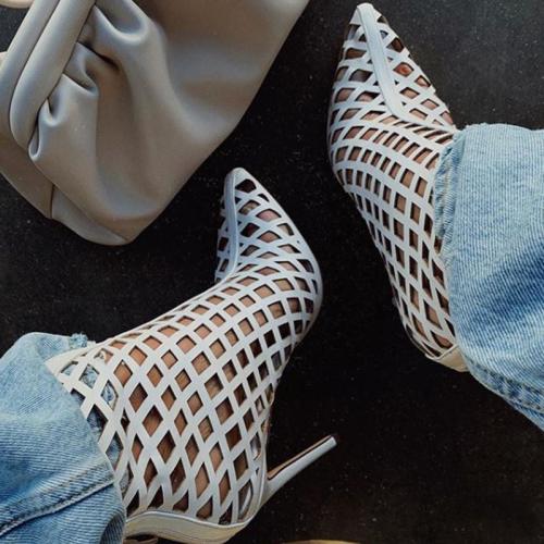 Fashion High Heels Shoes Women High Heel Sandals Closed Toe Hollow Out Chunky Sandals