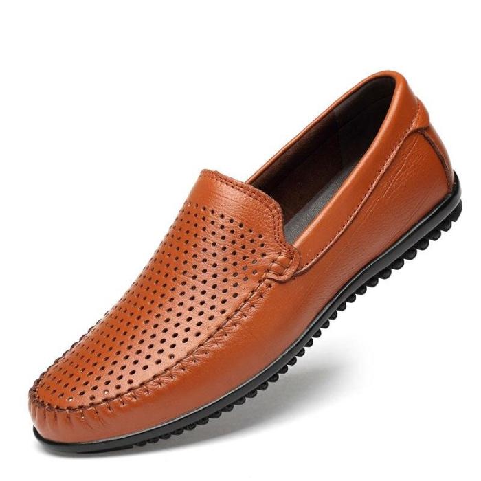 Man Leather Shoes Slip on Summer Men's Shoe Boat Footwear Breathable Casual Loafers Brown Male Flats Design