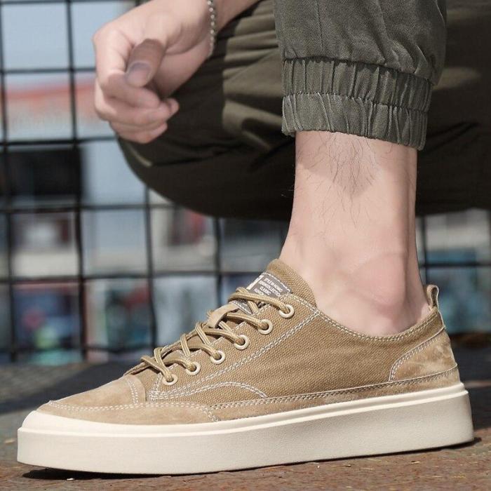 Man canvas shoes Men's Shoe Casual Footwear Khaki Fashion Male Sneakers Breathable British Style