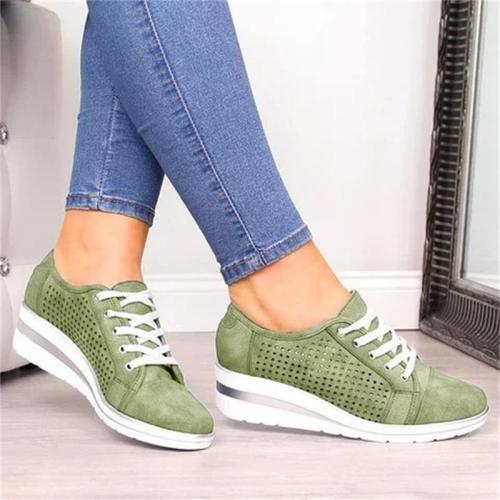 Women Wedge Shoes Summer Autumn Casual Canvas Sneakers Breathable Platform Sneakers Meddle Heel Pointed Toe