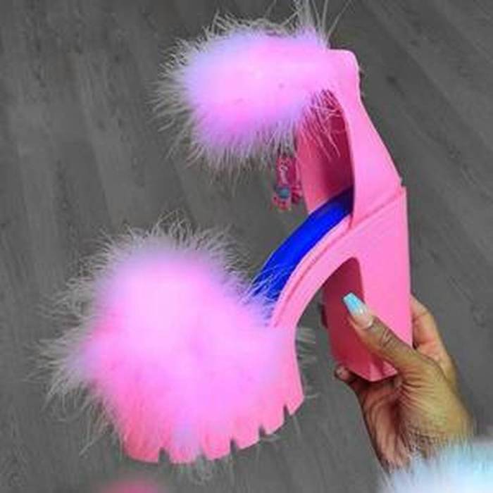 Women Summer Pumps High Heels Plus Size Faux Fur Platform Fashion Sexy Party Club Shoes Woman Female