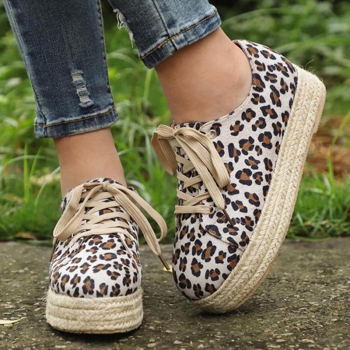 Fashion Leopard Flats Women Shoes Casual Canvas Platform Shoes Woman Sneaker